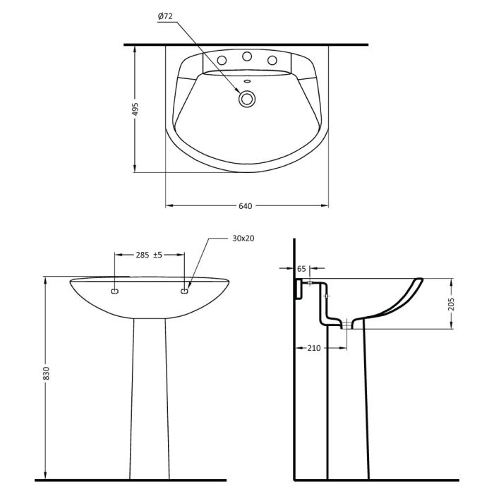 SAWSAN Wash Basin with Pedestal - White