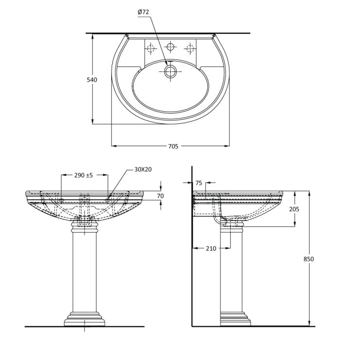 Zomorud Wash Basin with Pedestal 