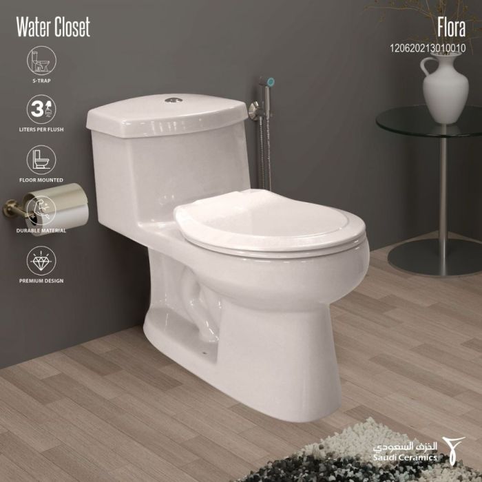 FLORA Water Closet 3L With Flushing Mech & Seat Cover (SCK4) - WHITE