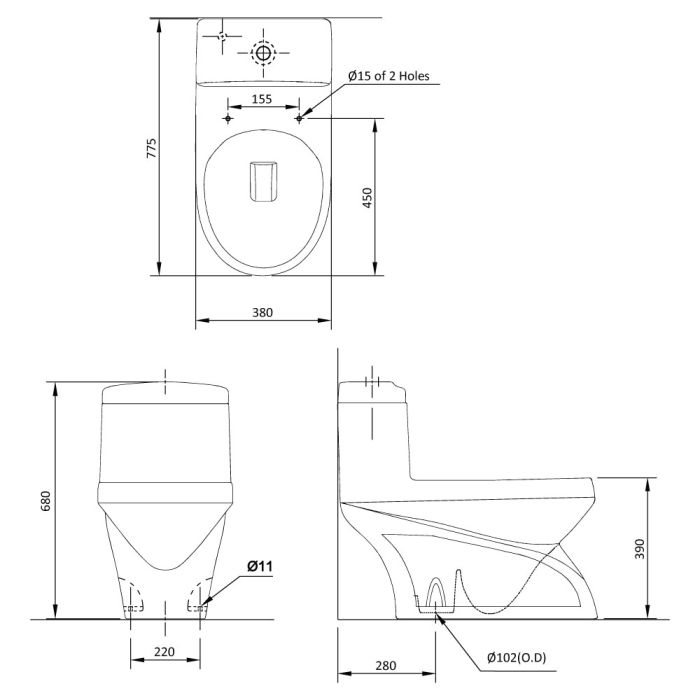 CORAL Water Closet 3L With Flushing Mech & Seat Cover - OFF WHITE