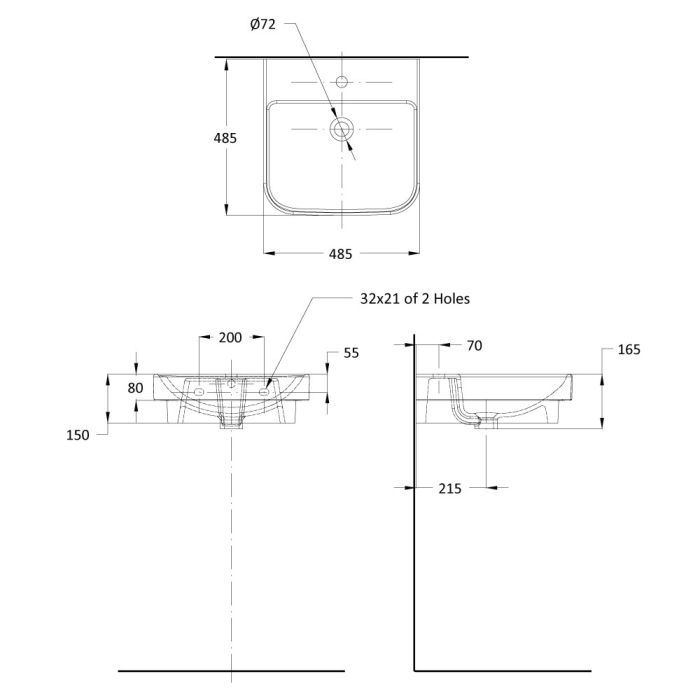 TYPE-B Over Counter Top Wash Basin - 48cm - OFFWHITE