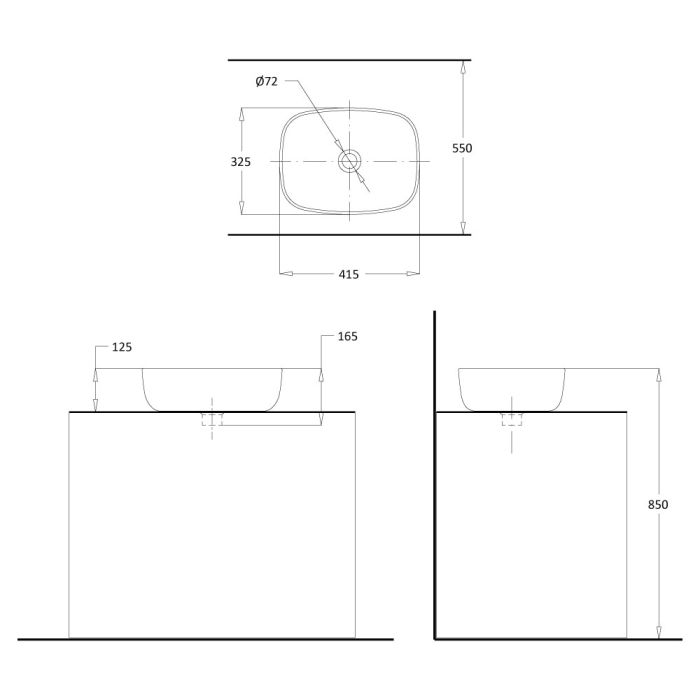 TYPE-C Over Counter Top Wash Basin - Rectangle Shape - 41CM - OFF WHITE