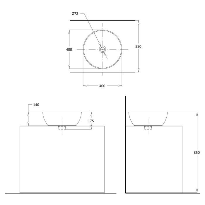 TYPE-D Over Counter Top Wash Basin - Round Shape - OFF WHITE