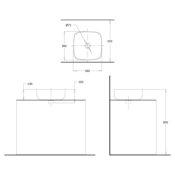 TYPE-E Over Counter Top Wash Basin - Square Shape - OFF WHITE