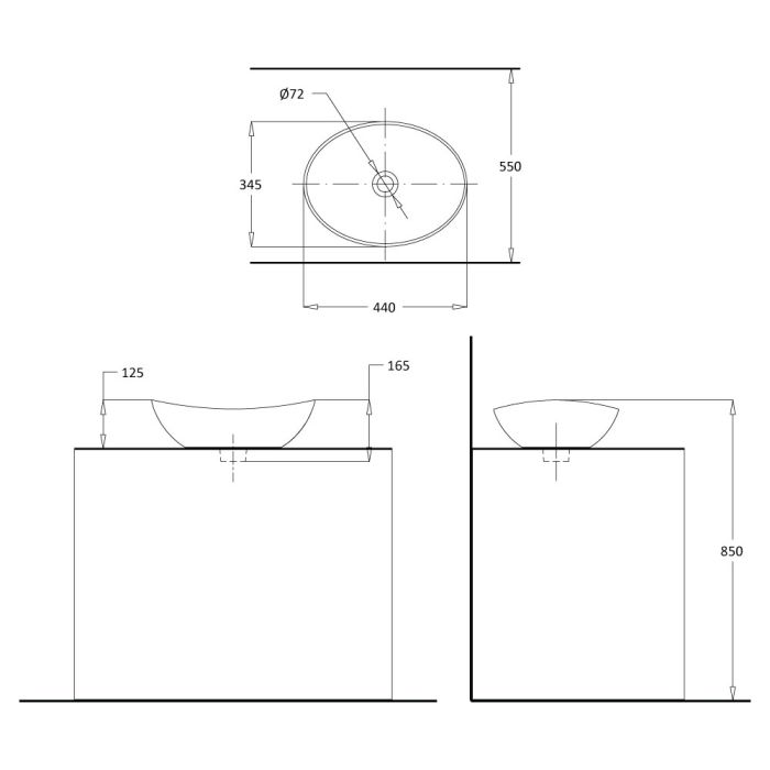 TYPE-F Over Counter Top Wash Basin - Oval Shape - OFF WHITE  