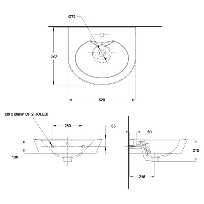 Wall Hung Wash Basin 62 cm - Off White - MODEL B