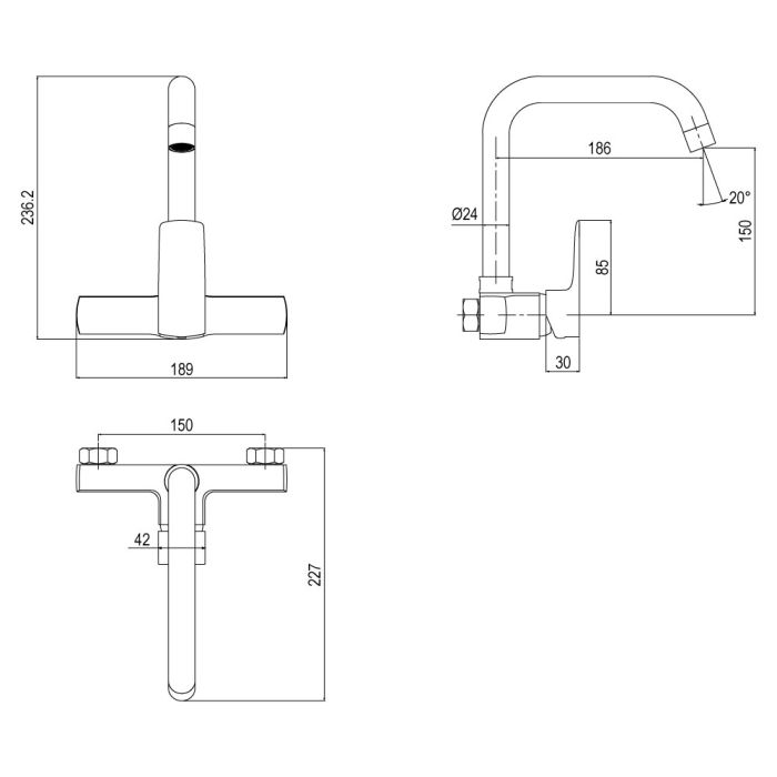 KITCHEN WALL SINK MIXER - CUBIST 