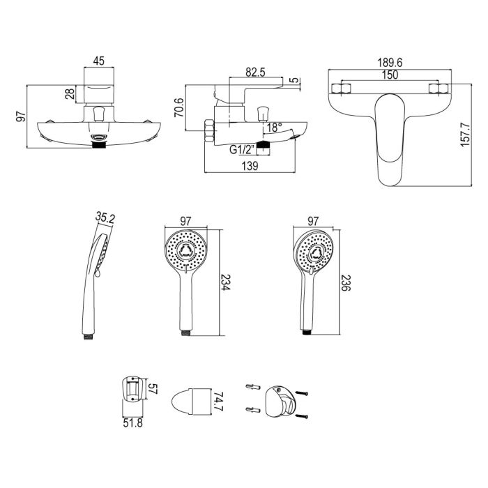 BATH MIXER STARK WITH HAND SHOWER BLACK