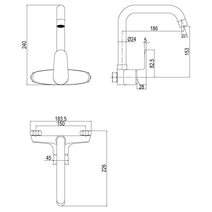 KITCHEN WALL SINK MIXER - STARK 