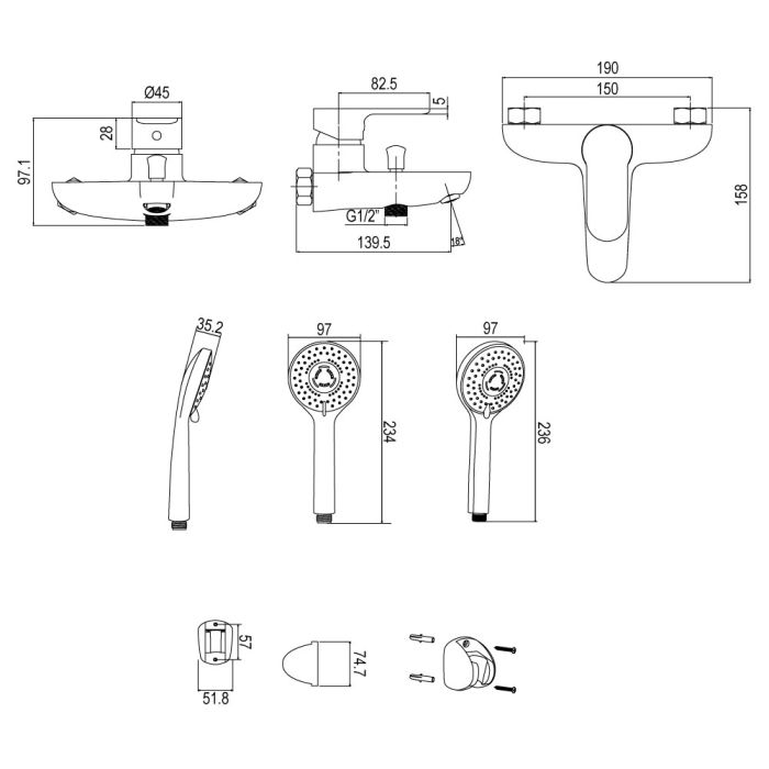 BATH MIXER WITH HAND SHOWER - RISE 