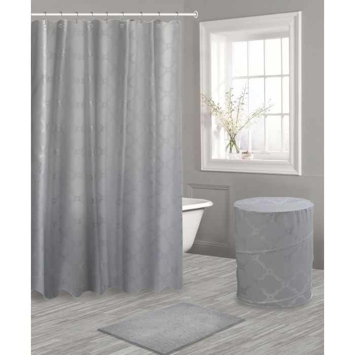 Shower Curtain Set, Floor Mat, Laundry Basket - QIWEN-116