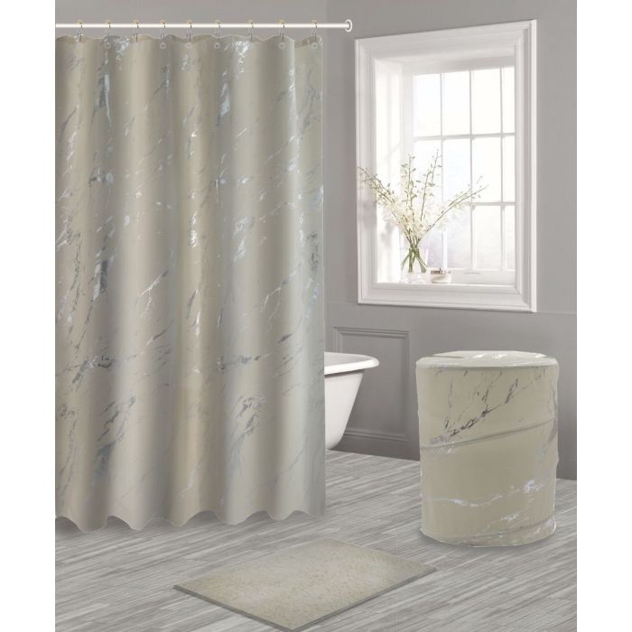 Shower Curtain Set, Floor Mat, Laundry Basket - QIWEN-117