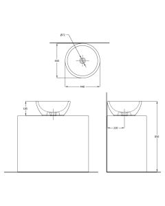حوض مغسلة 44 سم فوق الرف - بدور 800
