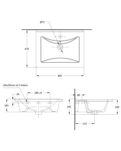 حوض مغسلة 60 سم فوق الرف- بدور 8000