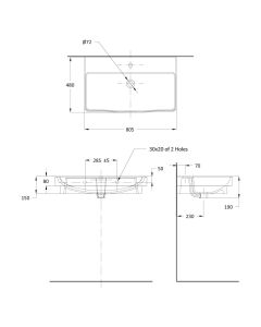 حوض مغسلة 80 سم فوق الرف - موديل ز
